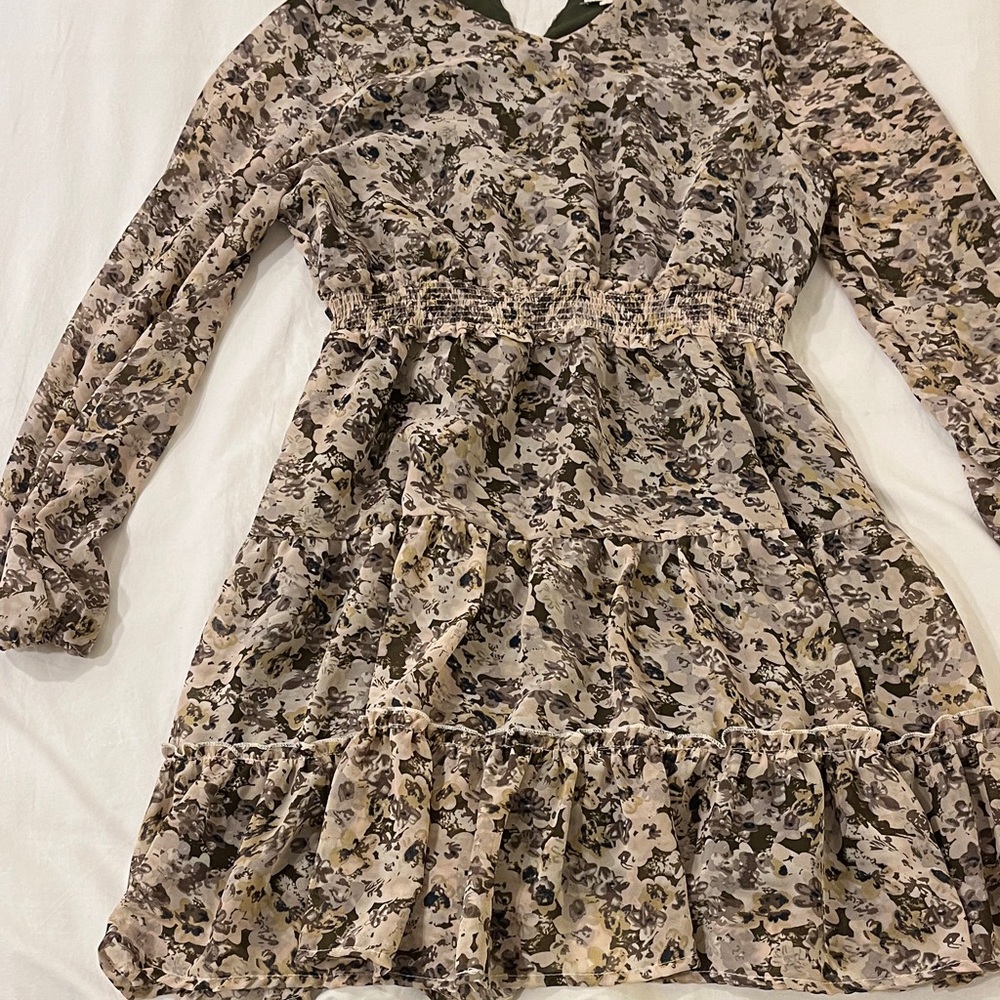 Hayden Kids Dress with Floral Print in Cream and Green